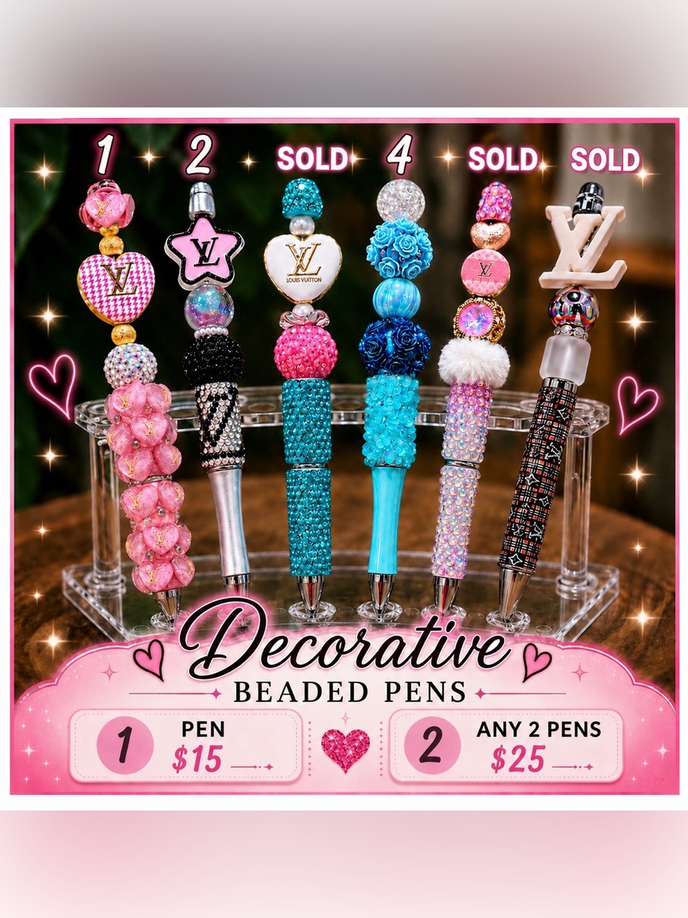 CHOOSE 1*  Beaded Pens Giftable Office Stationary w Refill #1, 2, 4 available